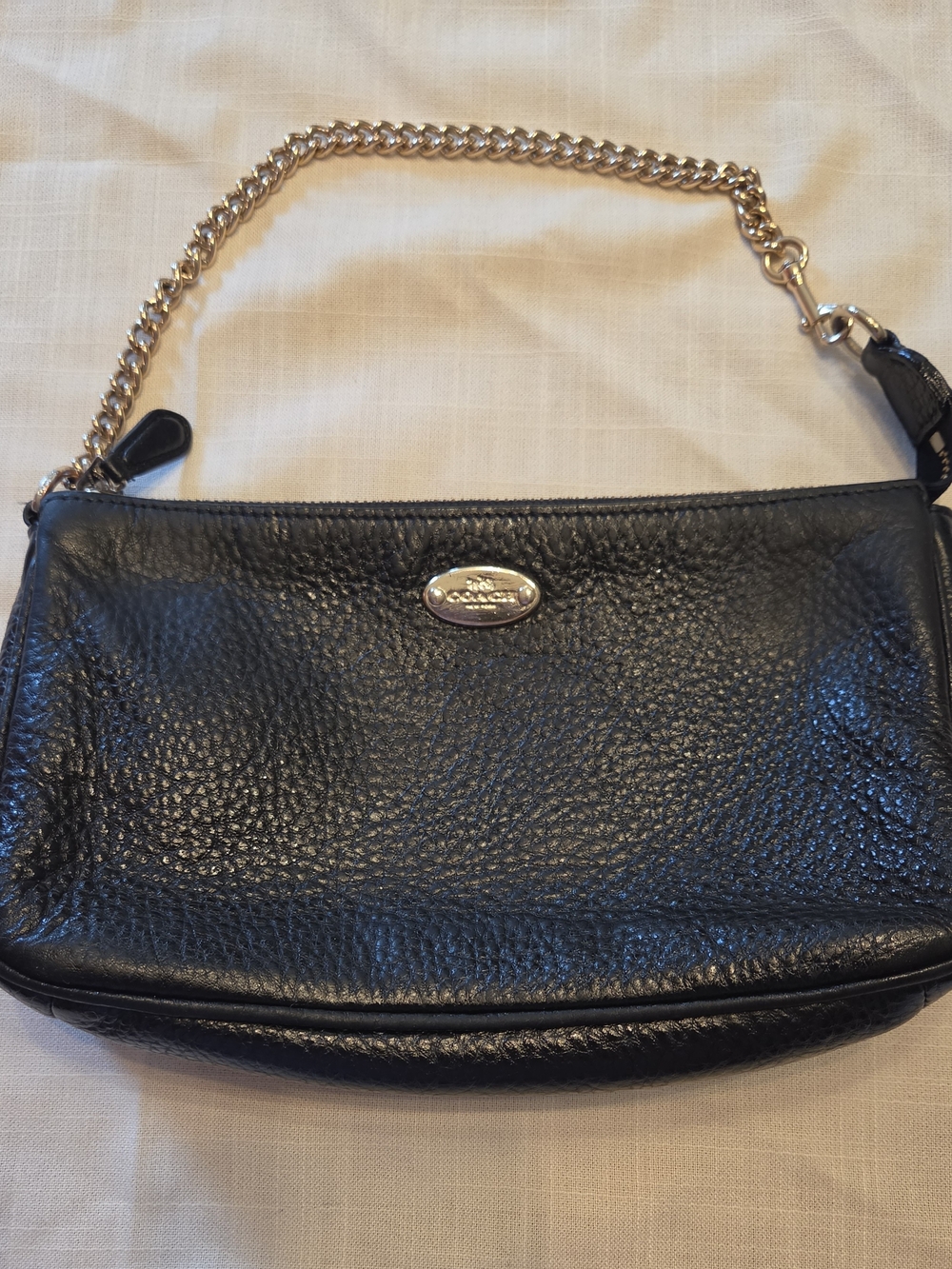 COACH Black Pebbled Leather Chain Strap Wristlet